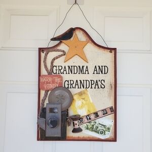 Grandma and Grandpa wood plaque hang sign photography vintage camera picture